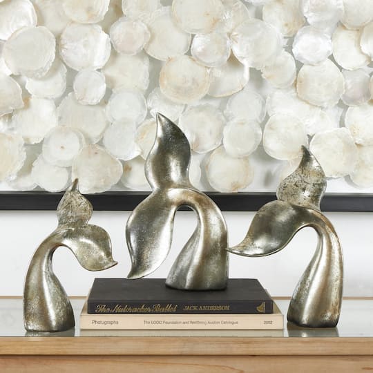 Silver Whale Tail Sculpture Set